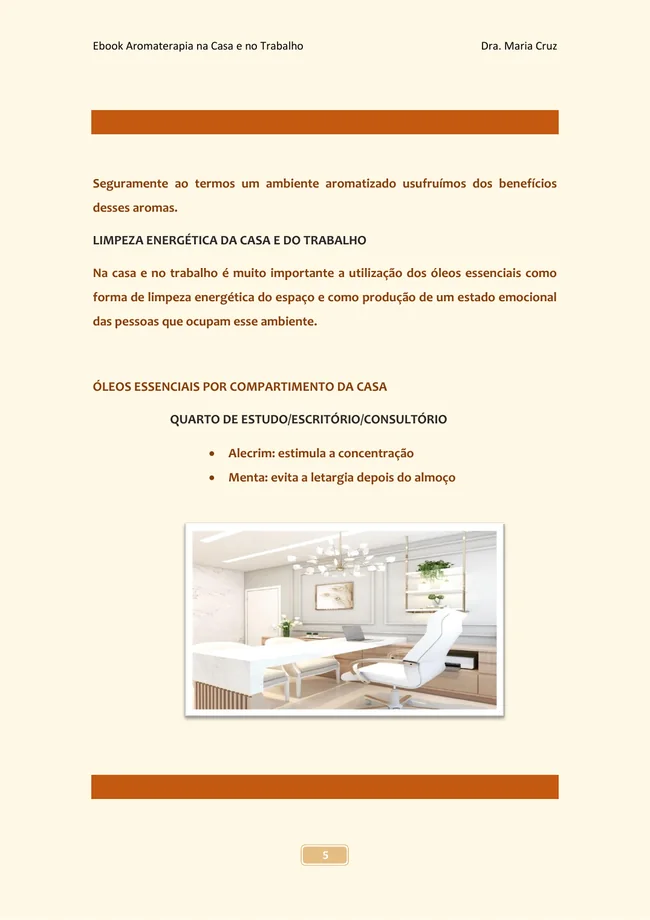 Página do ebook sobre Aromaterapia em casa e no trabalho