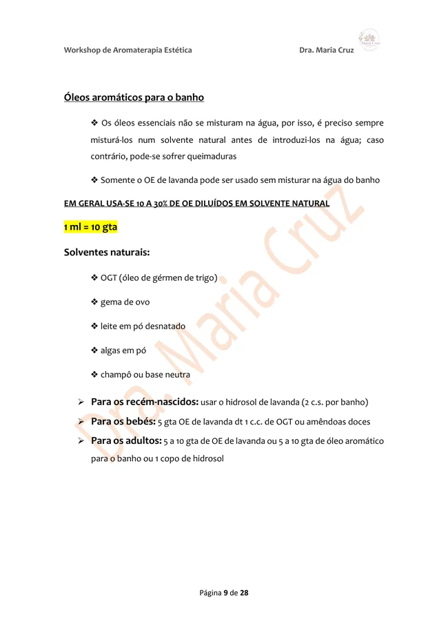 Página sobre óleos aromáticos para o banho
