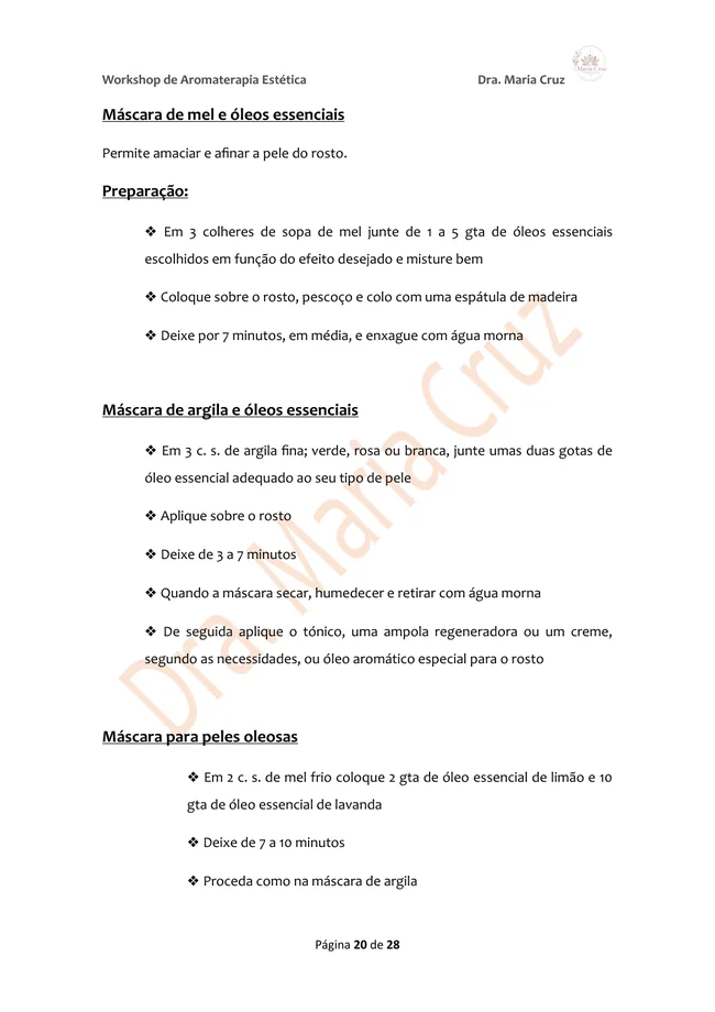 Página sobre máscaras de mel e argila