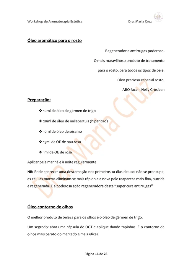 Página sobre óleo aromático para o rosto