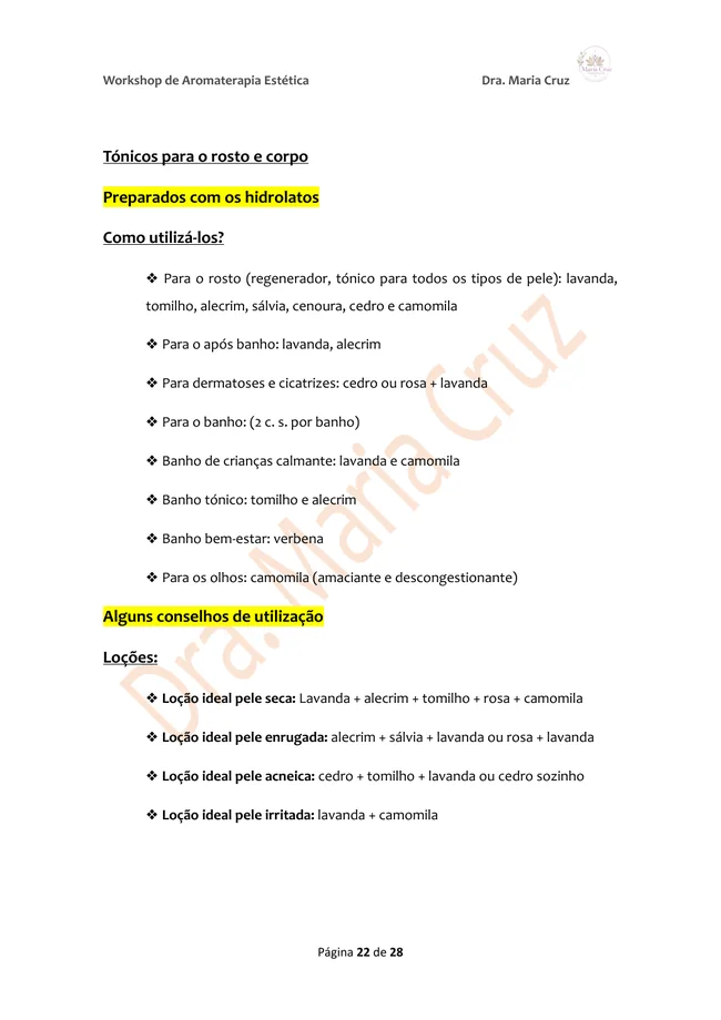 Página sobre tónicos para rosto e corpo